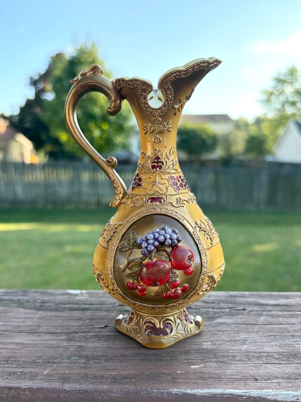 Vintage Sahiba Fruit of Life Ceramic Flower Vase Pitcher Ewer Hand Painted 1-321
